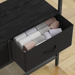 Porte-vêtements Avec Anti-renversement - 8 Cintres, 2 Tiroirs Tissu, Range-chaussures