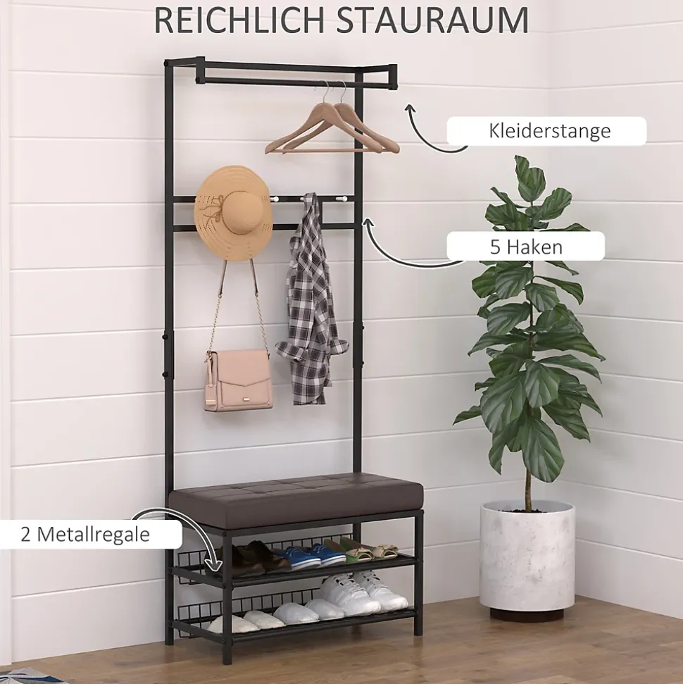 Porte-vêtements Avec Banc Et Range-chaussures - Métal - 72.5x35x180 Cm - Entrée
