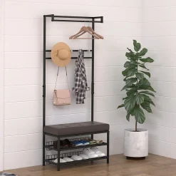Porte-vêtements Avec Banc Et Range-chaussures - Métal - 72.5x35x180 Cm - Entrée