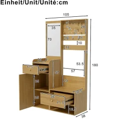 Porte-vêtements D'entrée Avec Miroir - Rangement Chaussures Et Manteaux - Bois 105 Cm