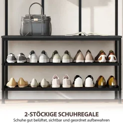 Porte-vêtements 3-en-1 Avec Banc - Rangement Chaussures, Cintres - Noir