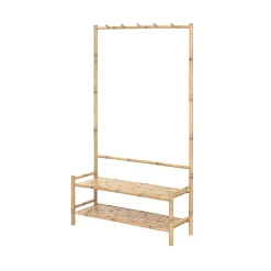 Porte-vêtements en bambou avec étagères