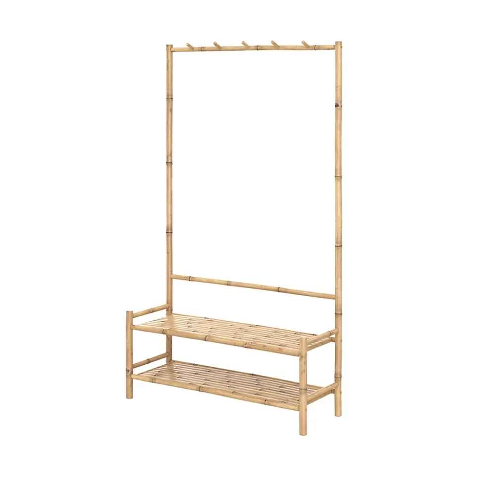 Porte-vêtements en bambou avec étagères