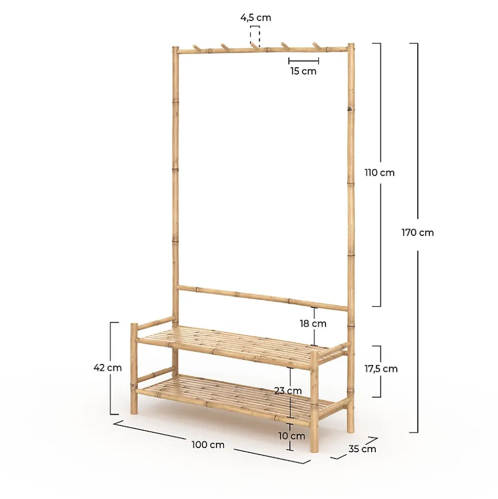 Porte-vêtements en bambou avec étagères