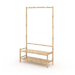 Porte-vêtements en bambou avec étagères