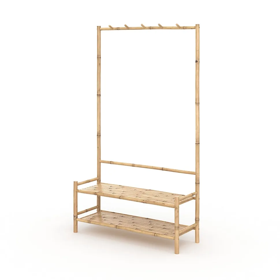 Porte-vêtements en bambou avec étagères