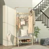 Porte-vêtements En Bambou Avec Banc à Chaussures - Cintres, Coussin - Style Naturel