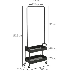 Porte-vêtements Mobile Sur Roulettes - Porte Jusqu'à 16 Kg - Acier Noir - Range-chaussures