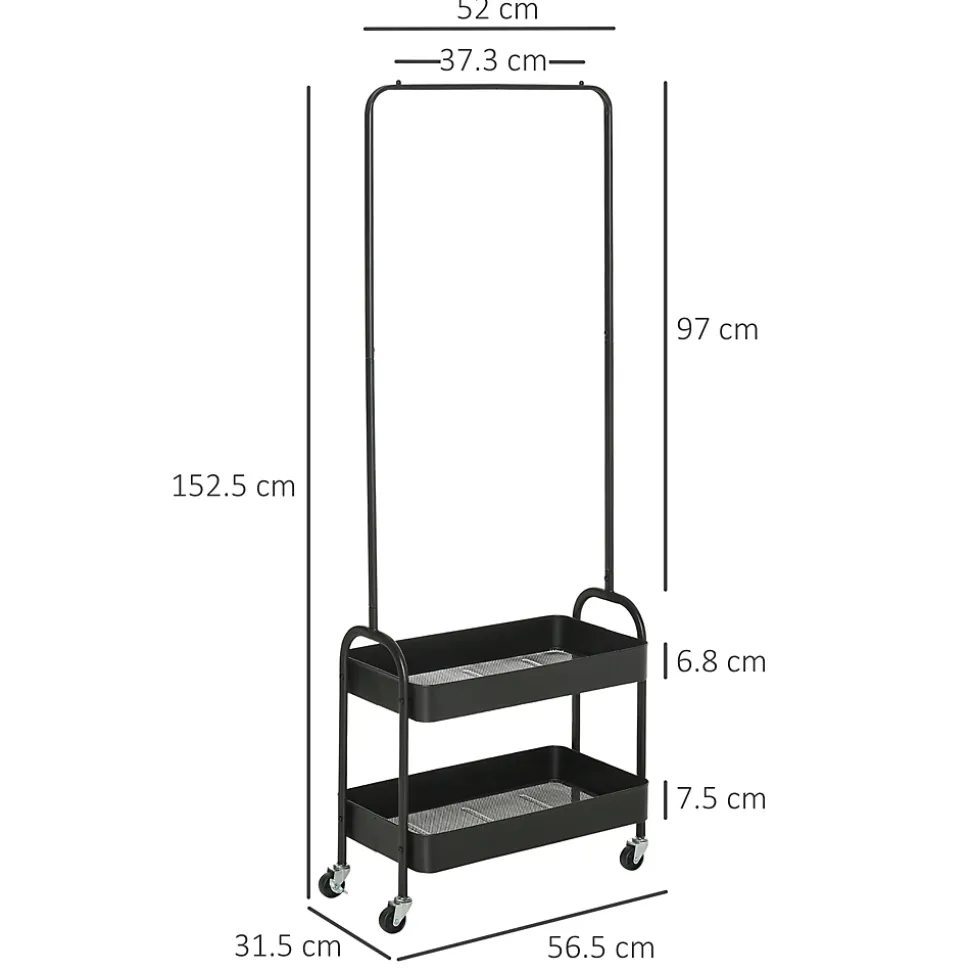 Porte-vêtements Mobile Sur Roulettes - Porte Jusqu'à 16 Kg - Acier Noir - Range-chaussures