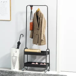 Porte-vêtements Mobile Sur Roulettes - Porte Jusqu'à 16 Kg - Acier Noir - Range-chaussures