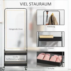 Porte-vêtements Mobile Sur Roulettes - Porte Jusqu'à 16 Kg - Acier Noir - Range-chaussures