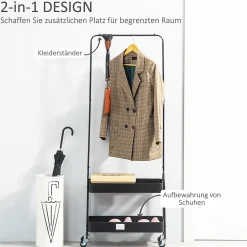 Porte-vêtements Mobile Sur Roulettes - Porte Jusqu'à 16 Kg - Acier Noir - Range-chaussures