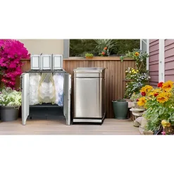 Poubelle de Tri Selectif 3 Conteneurs Recyclage Déchets Intérieur Extérieur 68 x 37 x 90cm 2 Portes INTEC