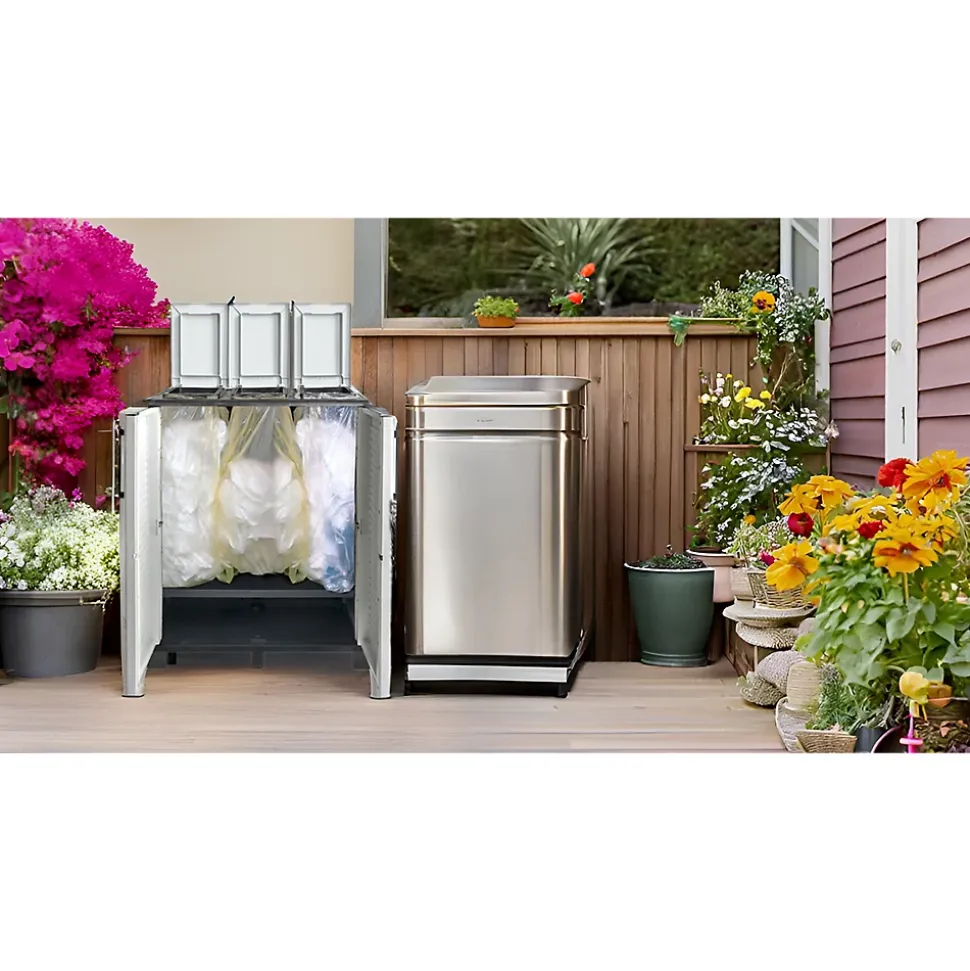 Poubelle de Tri Selectif 3 Conteneurs Recyclage Déchets Intérieur Extérieur 68 x 37 x 90cm 2 Portes INTEC