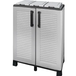 Poubelle de Tri Selectif 3 Conteneurs Recyclage Déchets Intérieur Extérieur 68 x 37 x 90cm 2 Portes INTEC