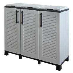 Poubelles de tri Selectif 3 Sacs Armoire Recyclage Gris Clair 102 x 37 x 90 cm Poubelle de tri 3 Portes 4 pieds INTEC
