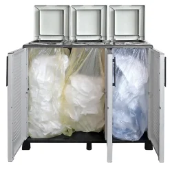 Poubelles de tri Selectif 3 Sacs Armoire Recyclage Gris Clair 102 x 37 x 90 cm Poubelle de tri 3 Portes 4 pieds INTEC