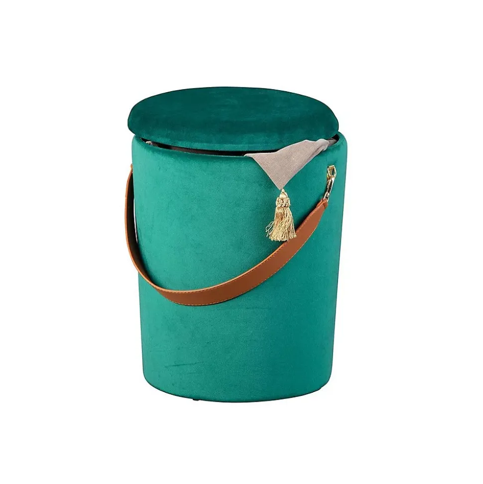 Pouf Coffre en Velours à Sangle "Yola" 45cm Vert