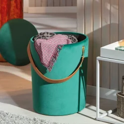 Pouf Coffre en Velours à Sangle
