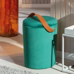 Pouf Coffre en Velours à Sangle