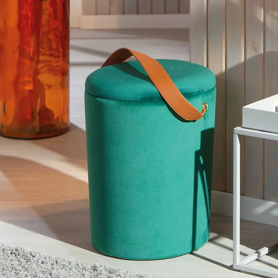 Pouf Coffre en Velours à Sangle "Yola" 45cm Vert