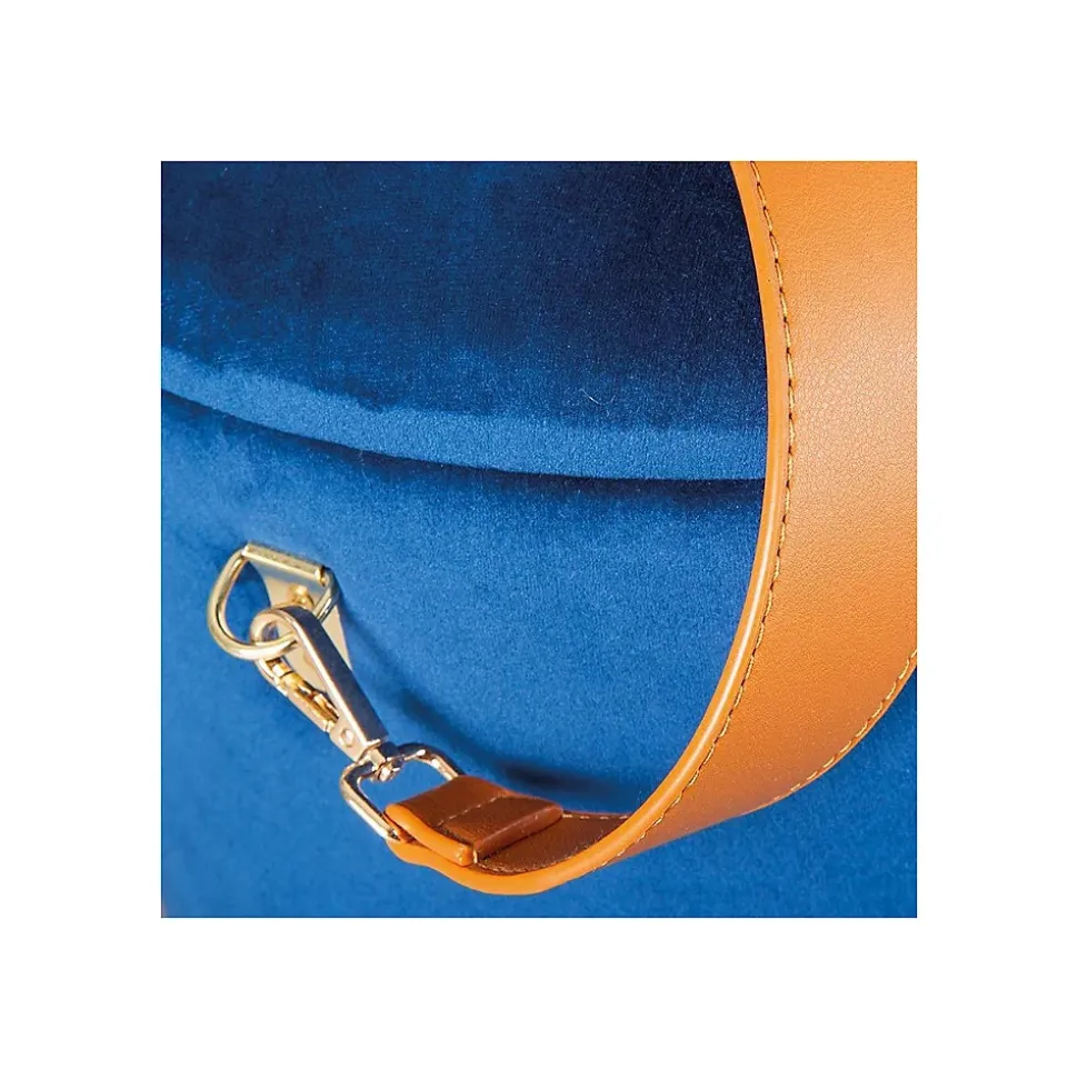 Pouf Coffre en Velours à Sangle "Yola" 45cm Bleu