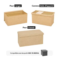 Pouf de rangement Mix 'n' Modul en toile de jute beige 76x38cm - Beige lin- 5five