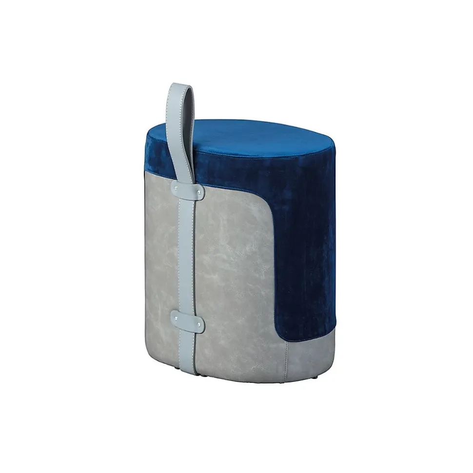 Pouf Design en Velours à Poignée "Laly" 43cm Bleu