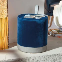 Pouf Design en Velours à Poignée "Laly" 43cm Bleu