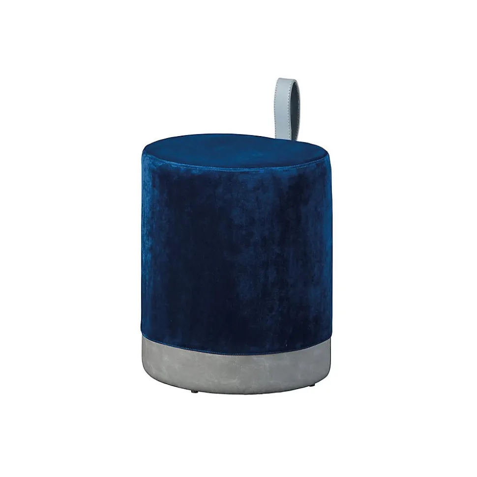Pouf Design en Velours à Poignée "Laly" 43cm Bleu