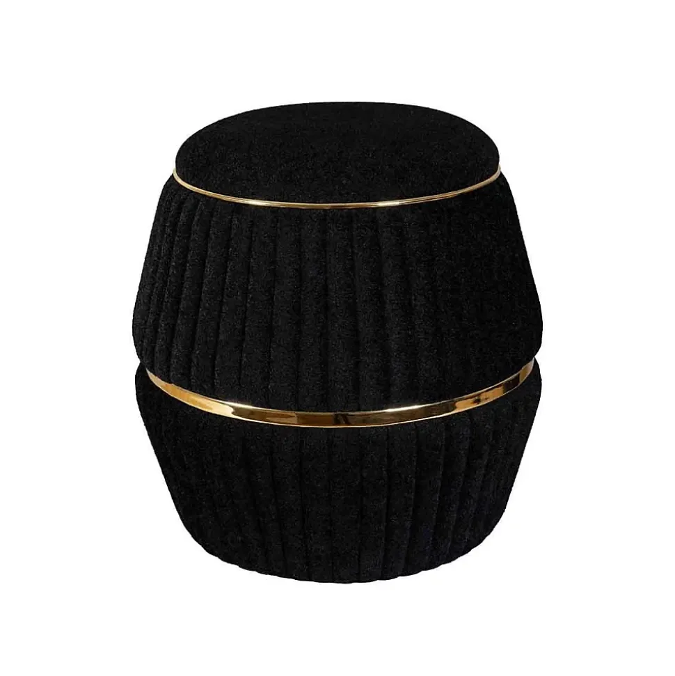Pouf Matelassé Design "Doric" 53cm Noir & Or