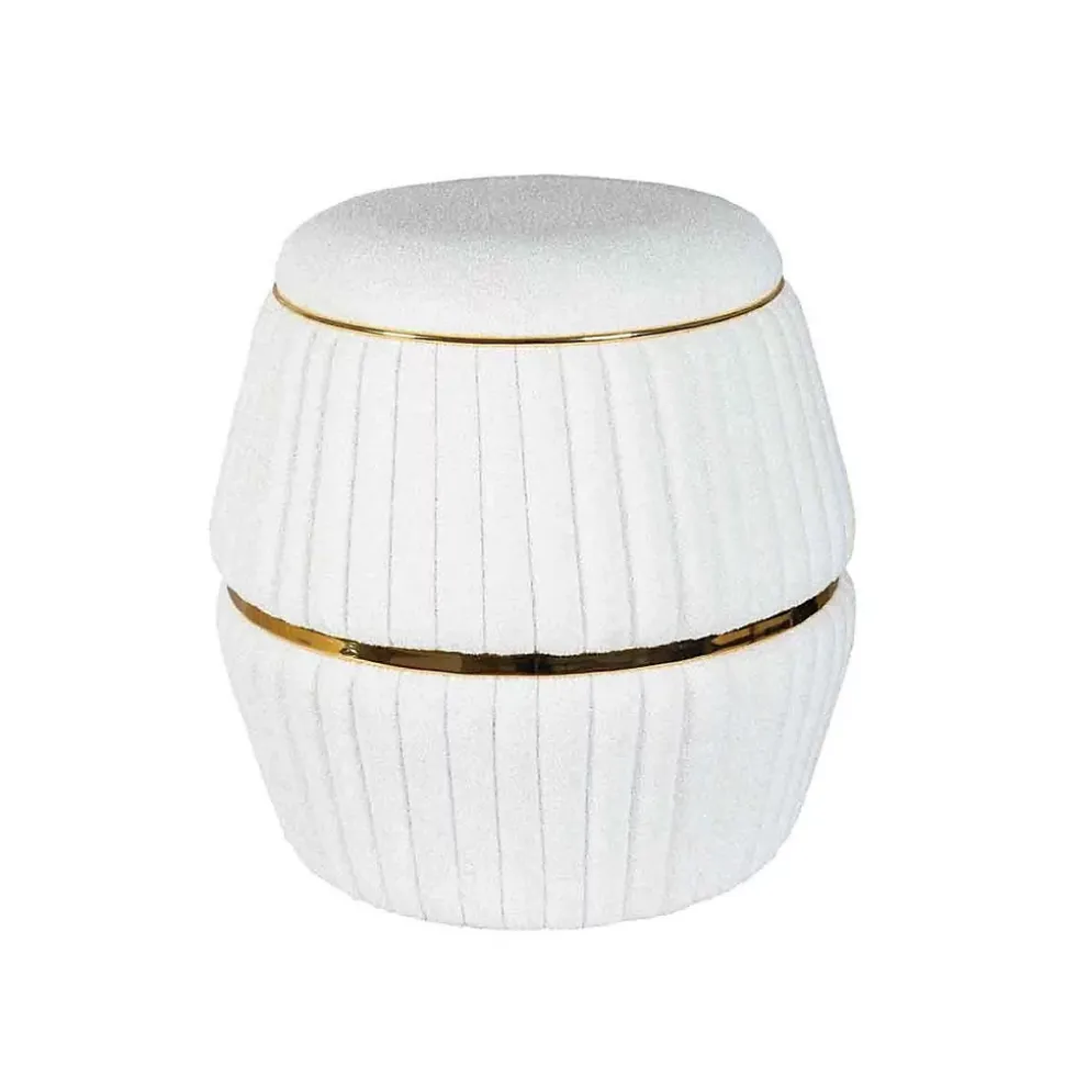 Pouf Matelassé Design "Doric" 53cm Blanc & Or