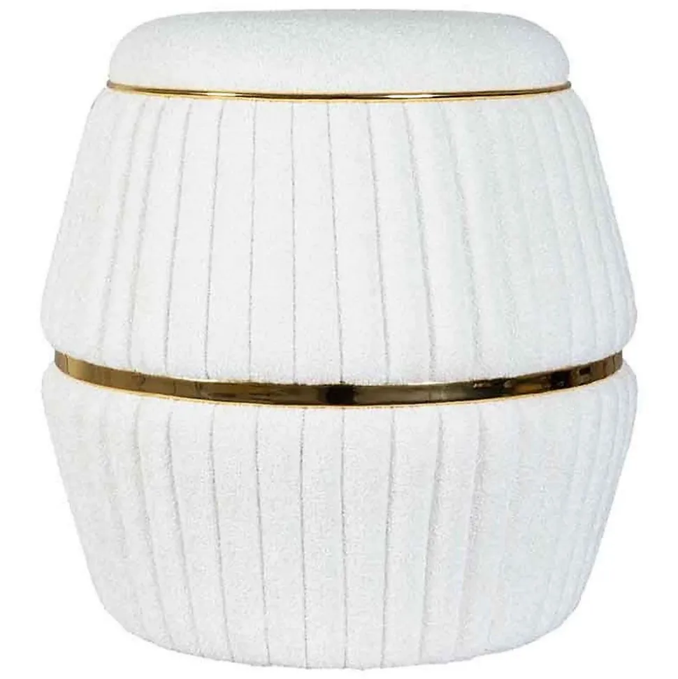 Pouf Matelassé Design "Doric" 53cm Blanc & Or