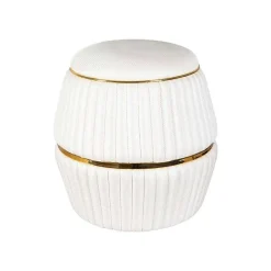 Pouf Matelassé "Doric" 53cm Ivoire & Or