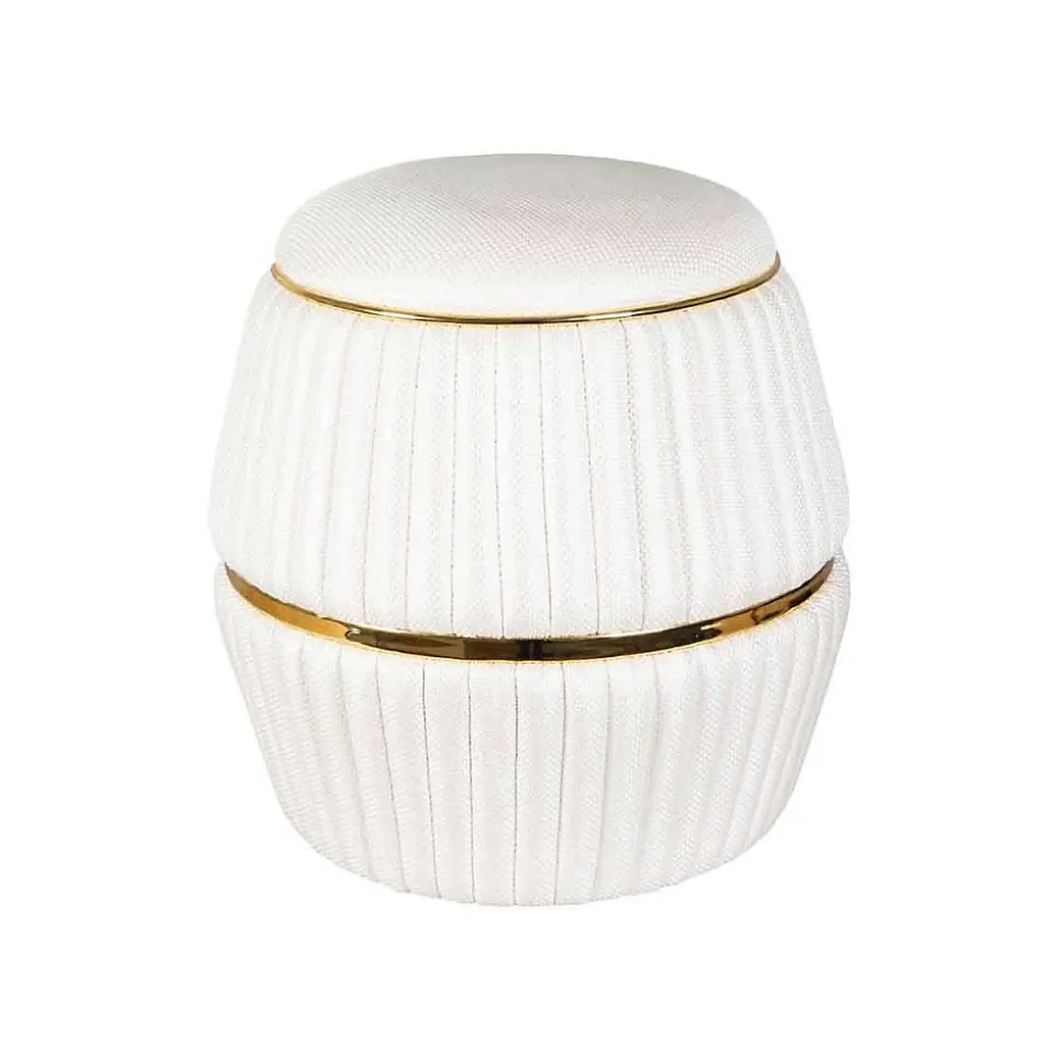 Pouf Matelassé "Doric" 53cm Ivoire & Or