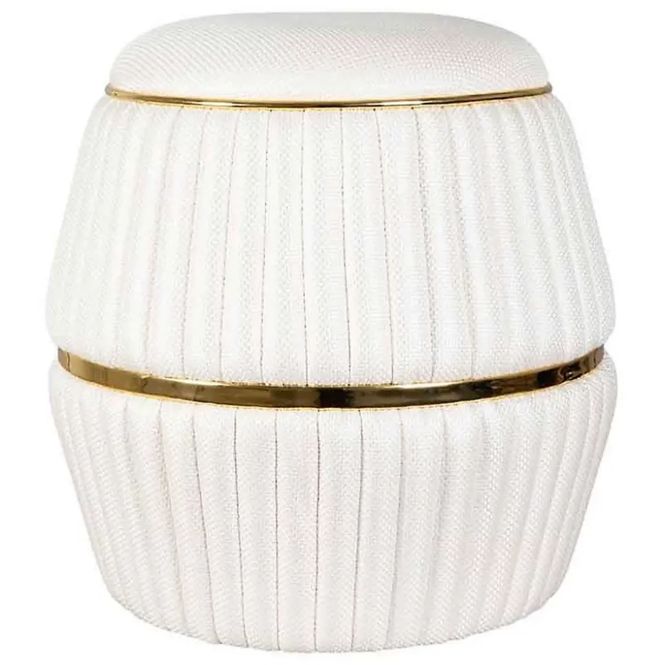 Pouf Matelassé "Doric" 53cm Ivoire & Or