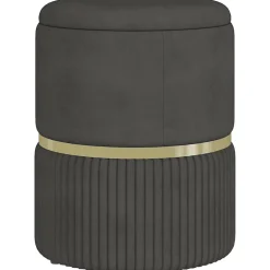 Pouf repose-pied tabouret design avec coffre de rangement velours côtelé acier brossé doré gris