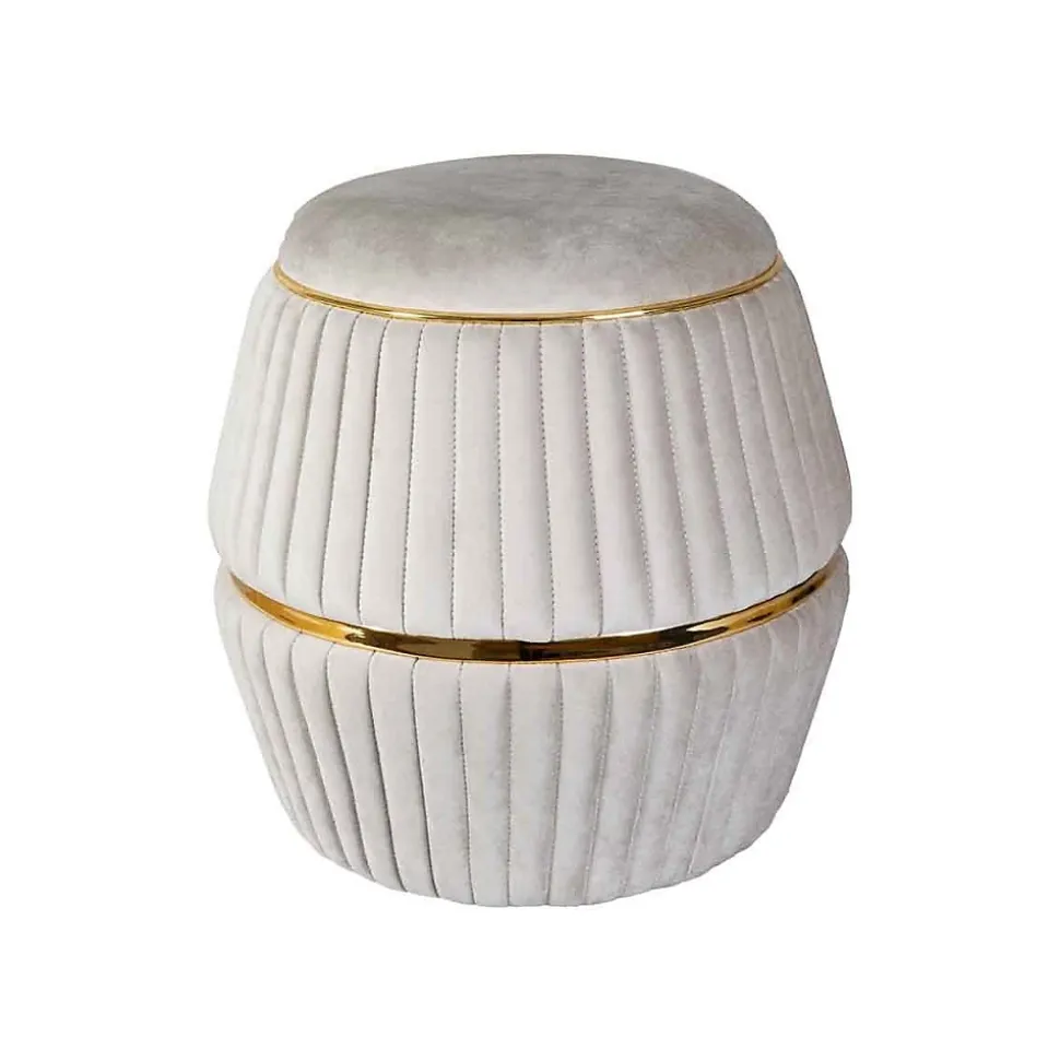 Pouf Rond Design "Doric" 53cm Taupe & Or