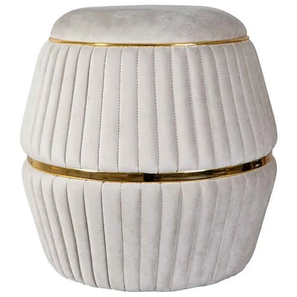Pouf Rond Design "Doric" 53cm Taupe & Or