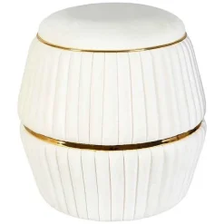 Pouf Rond Design "Doric" 53cm Ivoire & Or