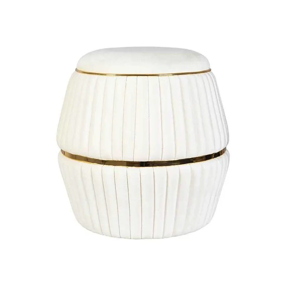 Pouf Rond Design "Doric" 53cm Ivoire & Or