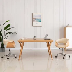 Prolenta Premium - Chaise pivotante à dîner Crème Bois courbé et similicuir