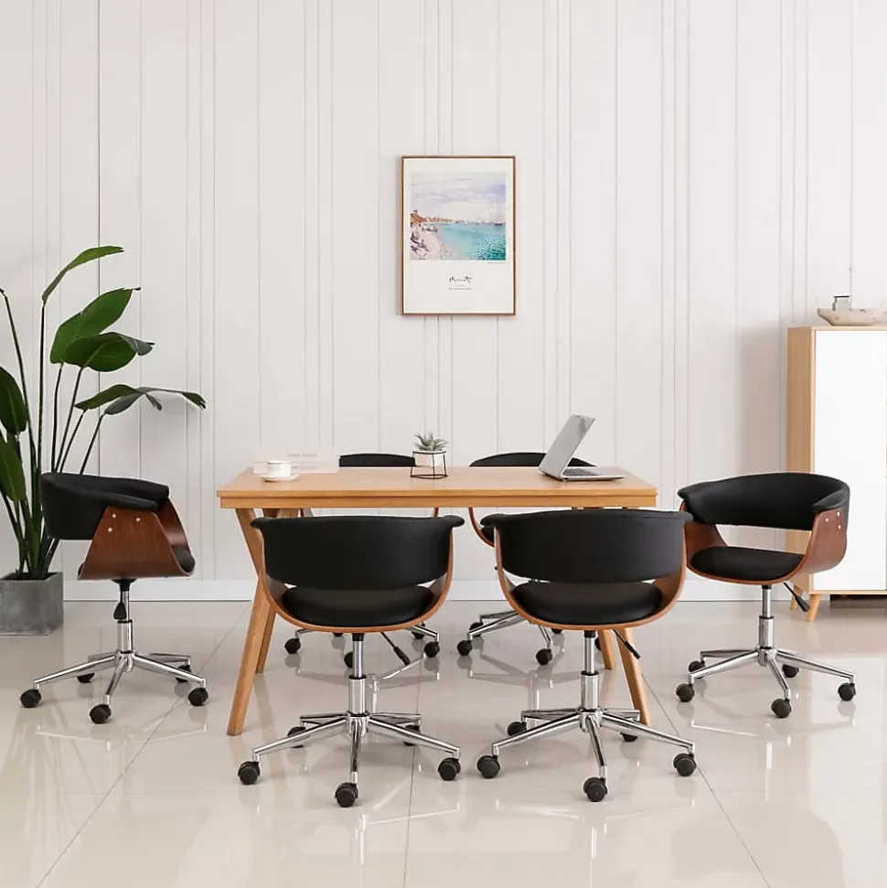 Prolenta Premium - Chaise pivotante à manger Noir Bois courbé et similicuir