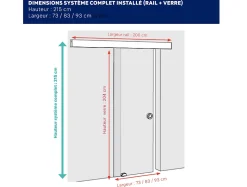 Rail coulissant alu finition noire pour porte coulissante en verre - 8mm - longueur 2000 mm - AURYS NORMANDIE