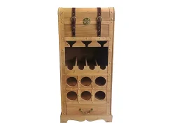 Range bouteilles avec coffre en bois de sapin et MDF - L.43 x H.100 cm - Naturel - CAVINA
