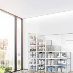 Range chaussure - Boites à chaussures - Blanc et transparent - Lot de 18