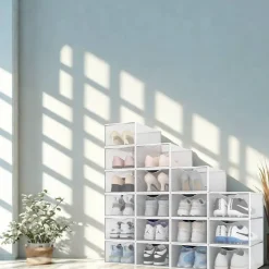 Range chaussure - Boites à chaussures - Blanc et transparent - Lot de 18