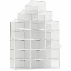 Range chaussure - Boites à chaussures - Blanc et transparent - Lot de 18