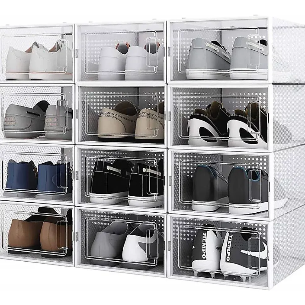 Range chaussure - Boites à chaussures - Moyen format - Blanc transparent - Lot de 12