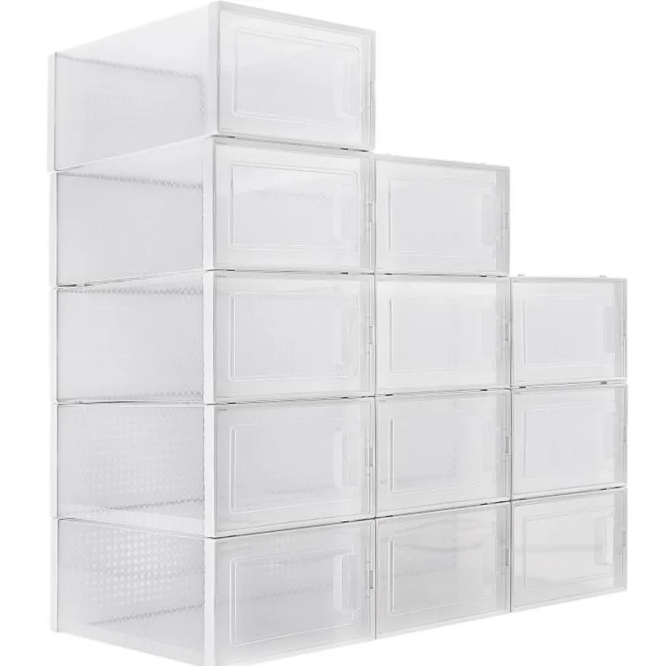 Range chaussure - Boites à chaussures - Moyen format - Blanc transparent - Lot de 12